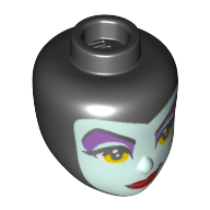 Minidoll Head, Light Aqua Face, Dark Purple Eye Shadow, Yellow Eyes, Dark Red Lips (Maleficent) Black
