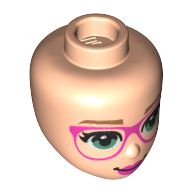 Minidoll Head, Nougat Eyebrows, Dark Pink Glasses and Lips, Sand Green Eyes print Hellnougat