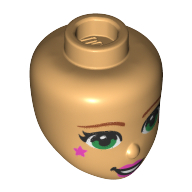 Minidoll Head, Green Eyes, Bright Pink Lips and Stars print Warm Tan