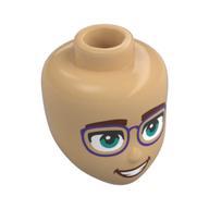 Minidoll Head, Purple Glasses, Dark Turquoise Eyes, Open Mouth Smile Warmes Beige