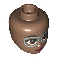 Minidoll Head, Bright Light Blue Glasses, Dark Red Lips Medium Brown