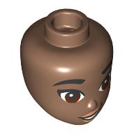 Minidoll Head, Black Eyebrows, Reddish Brown Eyes, Peach Lips, Open Mouth Smile Medium Brown