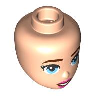Minidoll Head, Dark Brown Eyebrows, Bright Light Blue Eyes, Dark Pink Lips Light Nougat