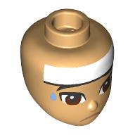 Minidoll Head, Reddish Brown Eyes, Sweat Drop, White Headband Warm Tan