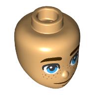 Minidoll Head, Dark Brown Eyebrows, Bright Light Blue Eyes, Freckles Warm Tan