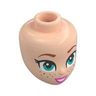 Minidoll Head, Nougat Eyebrows, Dark Turquoise Eyes, Freckles, Dark Pink Lips, Open Mouth Smile Light Nougat