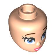 Minidoll Head, Dark Brown Eyebrows, Medium Blue Eyes, Coral Lips, Open Mouth Light Nougat