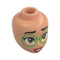 Minidoll Head, Black Eyebrows, Green Glasses, Olive Green Eyes, Dark Red Lips, Open Mouth Nougat