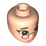 Minidoll Head, Reddish Brown Eyes, Dark Tan Glasses, Coral Lips print Light Nougat