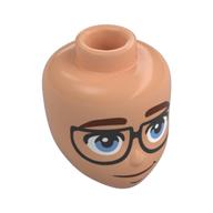 Minidoll Head, Dark Red Eyebrows, Bright Light Blue Eyes, Black Glasses Nougat