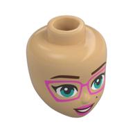 Minidoll Head Dark Brown Eyebrows, Dark Turquoise Eyes, Pink Lips, Pink Glasses Warmes Beige