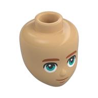 Minidoll Head, Dark Orange Eyebrows, Dark Turquoise Eyes, Thin Mouth Warm Tan