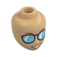 Minidoll Head, Dark Orange Eyebrows, Lips, Black Glasses, Bright Light Blue Glass Warm Tan