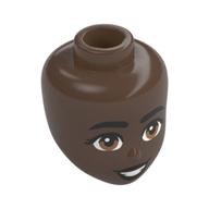 Minidoll Head, Black Eyebrows, Light Brown Eyes, Open Mouth Smile Umber Brown
