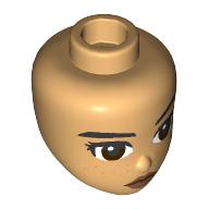 Minidoll Head, Straight Black Eyebrows, Freckles, Reddish Brown Eyes, Dark Lips Warm Tan