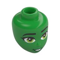 Minidoll Head, Black Eyebrows, Lime Eyes, Green Lips, Freckles, Open Mouth Smile Hellgrün