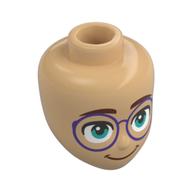 Minidoll Head, Dark Tan Eyebrows, Dark Purple Glasses, Bright Light Blue Eyes Warmes Beige