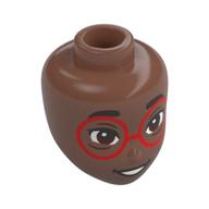 Minidoll Head, Thick Black Eyebrows, Red Glasses, Reddish Brown Eyes, Open Mouth Medium Brown