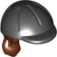 Hair and Helmet, Long with Ponytail and Black Riding Helmet Pattern Rotbraun