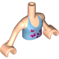 Minidoll Torso Girl with Light Blue Halter Top with Paw and Butterflies Print, Light Nougat Arms and Hands Hellnougat