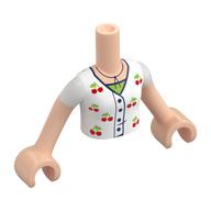 Minidoll Torso Girl with White Shirt, Cherries, Lime Shirt, Dark Blue Necklace print, Light Nougat Arms and Hands in 