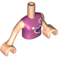Minidoll Torso Girl with Dark Pink Top with Hearts Print, Light Nougat Arms and Hands Hellnougat