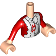 Minidoll Torso Girl with Red Holiday Jacket with White Trim, Argyle Sweater and White Scarf Print, Light Nougat Arms with Hands with Red Sleeves Print Hellnougat