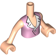 Minidoll Torso Girl with Bright Pink Blouse Top with Open Collar and Button Print, Light Nougat Arms and Hands in 