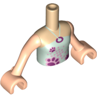 Minidoll Torso Girl with Light Aqua Halter Neck Top with Paw Prints Print, Light Nougat Arms with Hands Light Nougat