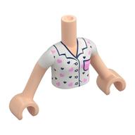 Minidoll Torso Girl with Light Nougat Arms and Hands with White Shirt, Collar, Bright Pink/Dark Blue Hearts print Hellnougat