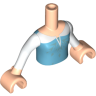 Minidoll Torso Girl with Blue Top with Metallic Light Blue Ice Crystals Pattern, White Sleeves, and Light Nougat Hands Print Hellnougat