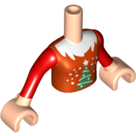 Minidoll Torso Girl with Red Top with Christmas Tree Print, Red Sleeves and Light Nougat Hands Hellnougat