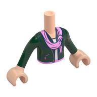 Minidoll Torso Girl with Light Nougat Arms and Hands with Dark Green Jacket, White Shirt, Bright Pink Scarf print Hellnougat