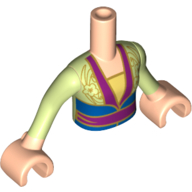 Minidoll Torso Girl with Bright Light Yellow Shirt with Kimono, Yellowish Green Sleeves and Light Nougat Hands (Mulan) Light Nougat