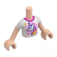 Minidoll Torso Girl with White Shirt, Dark Pink Collar, Unicorn on Bright Pink Circle print, Light Nougat Arms and Hands in 