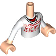Minidoll Torso Girl with White Sweater with Red Reindeer Print, Light Nougat Arms with Hands with White Sleeves Print Hellnougat