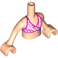 Minidoll Torso Girl with Dark Pink and White Bikini Top with Magenta Edges Print, Light Nougat Arms and Hands in 