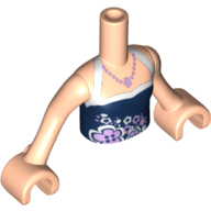 Minidoll Torso Girl with Dark Blue and White Halter Top with Flowers and Necklace Print, Light Nougat Arms and Hands Hellnougat