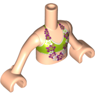 Minidoll Torso Girl with Lime Bikini Top with Magenta and White Lei Print, Light Nougat Arms with Hands Hellnougat