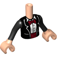 Minidoll Torso Girl with Black Jacket with Bow Tie and Cummerbund Print, Black Sleeves and Light Nougat Hands Hellnougat