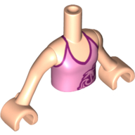 Minidoll Torso Girl with Bright Pink Halter Top with Palm Tree, Waves and Flowers Print, Light Nougat Arms and Hands Hellnougat