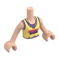 Minidoll Torso Girl with Bright Light Yellow Top, Coral/Dark Blue Shapes, Writing, Lavender Shirt print, Light Nougat Arms and Hands Light Nougat
