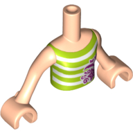 Minidoll Torso Girl with Medium Green and White Striped Top with Magenta Dolphin and Starfish Print, Light Nougat Arms and Hands Light Nougat
