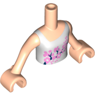 Minidoll Torso Girl with White Vest Top with Pink Flowers Print, Light Nougat Arms and Hands Hellnougat