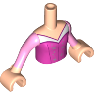 Minidoll Torso Girl with Dark Pink Blouse Top, White Collar, Bright Pink Sleeves, and Light Nougat Hands (Aurora) Light Nougat