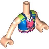 Minidoll Torso Girl with Blue/Lime/Coral Shirt, Shield, Dark Blue Collar print, Glucose Sensor Light Nougat Arms and Hands Light Nougat