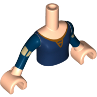 Minidoll Torso Girl with Dark Blue Princess Dress , Long Sleeves, Gold Armbands and Light Nougat Hands Hellnougat