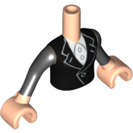 Minidoll Torso Girl with Black Riding Jacket with White Blouse Print, Black Sleeves and Light Nougat Hands Hellnougat