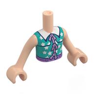 Minidoll Torso Girl with Light Nougat Arms and Hands with Dark Turquoise Shir, White Collar, Medium Lavender Bows, Belt print Light Nougat