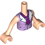 Minidoll Torso Girl with Lavender Blouse Top with Red Cross Logo, White Collar and Magenta Scarf Print, Light Nougat Arms and Hands Light Nougat